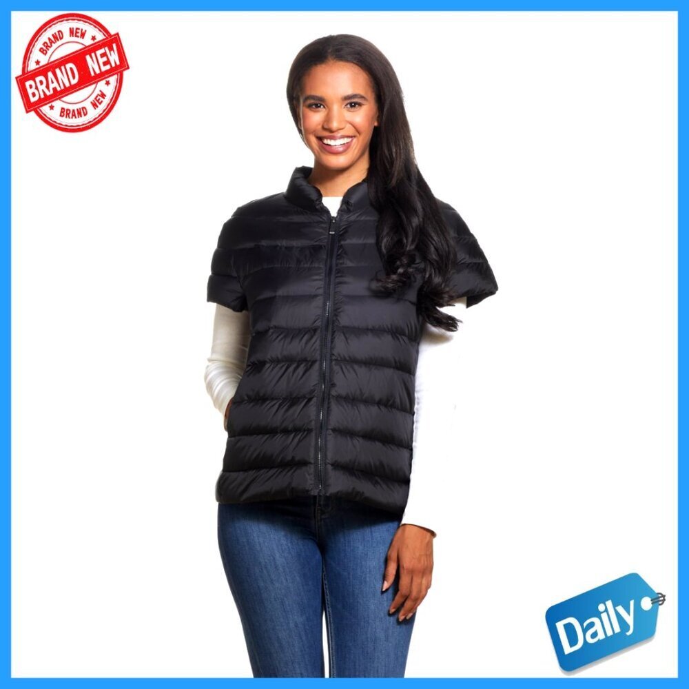 Lightweight Quilted Puffer Vest with Pockets Short Sleeve Casual Outerwear